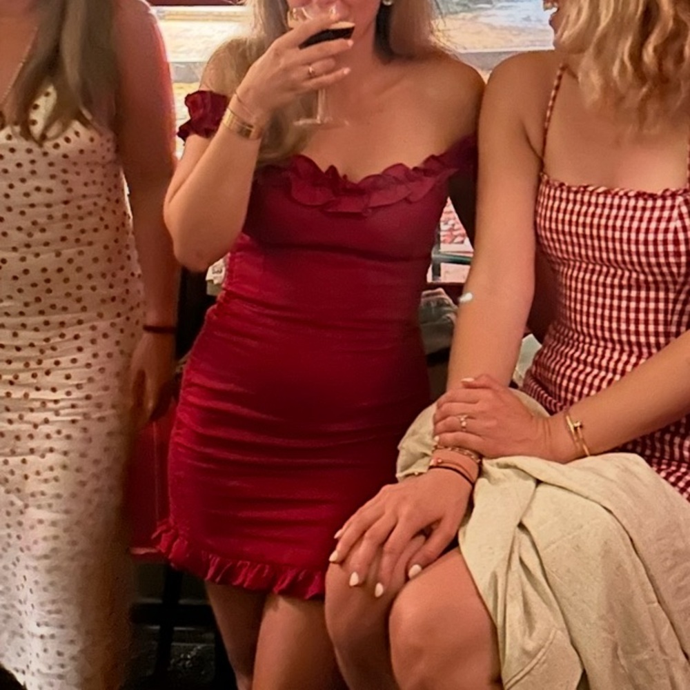 Reformation Red Off-Shoulder Dress